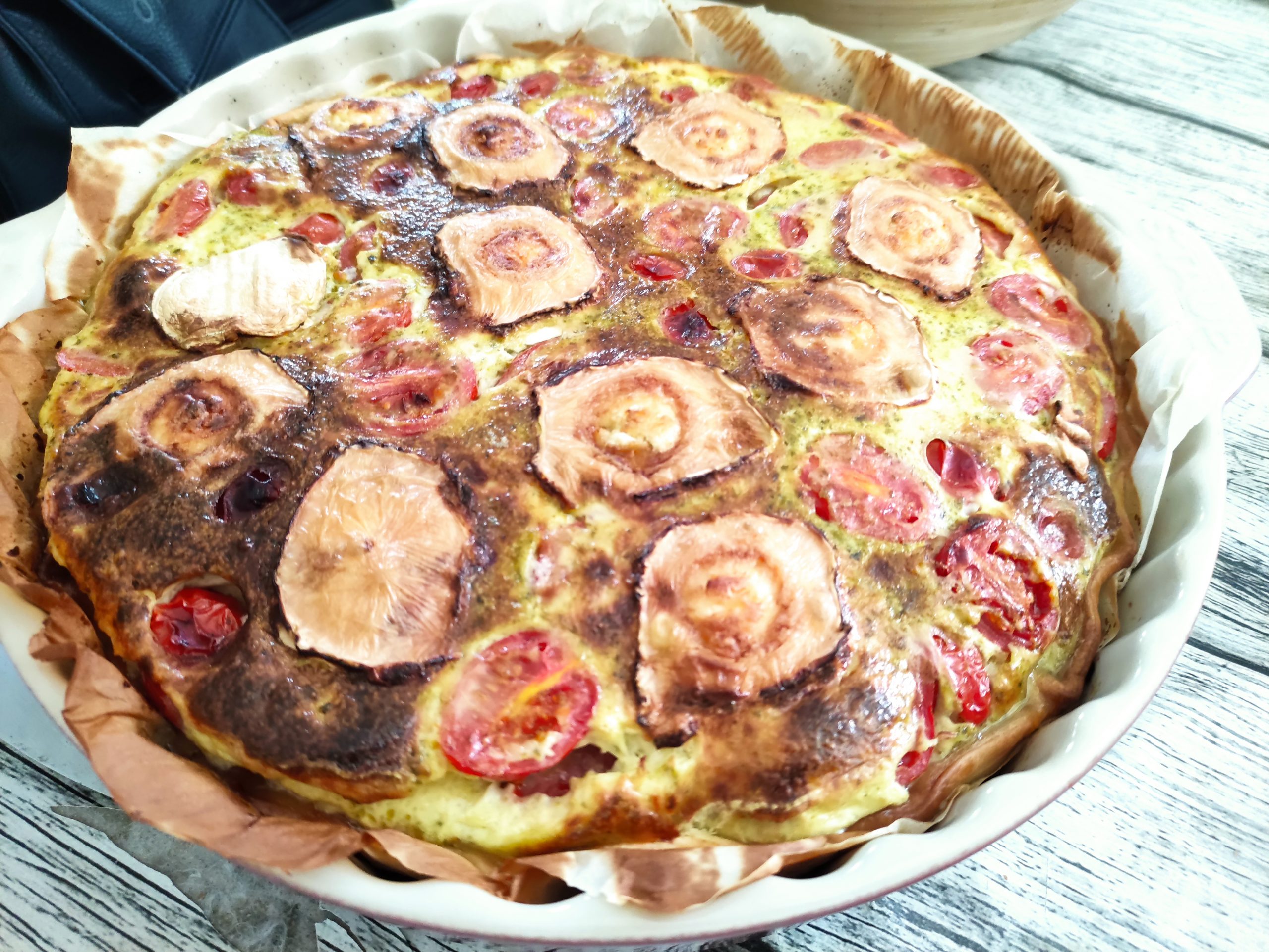 Clafoutis de tomates cerises au chèvre